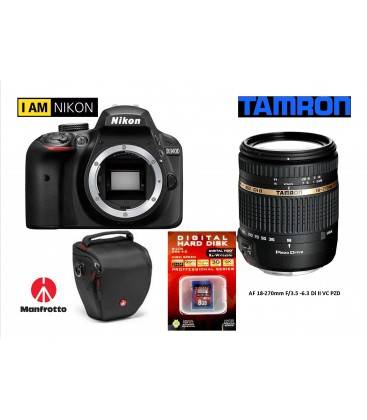 NIKON D3400 CUERPO+TAMRON 18-270mm F/3.5-6.3 Di II VC PZD + BOLSA MANFROTTO ESSENTIAL HOLSTER S + SD 8GB CLASE 10