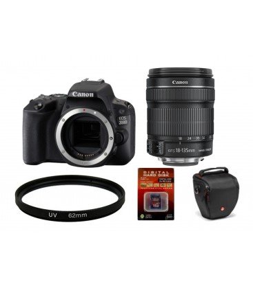 CANON EOS 200D CUERPO + CANON EF-S 18-135 IS STM + + BOLSA MANFROTTO ESSENTIAL HOLSTER S + SD 16GB HD VIDEO + FILTRO UV