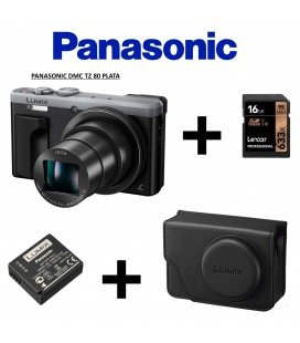 PANASONIC TZ 80 PLATA + FUNDA RETRO + BATERIA +16 GB 95MBS